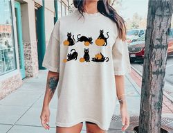comfort colorshalloween pumpkin cat shirt, cute black ghost cat shirt, black flame candle, halloween candle, witch knife