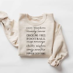 Cozy Blankets Crunchy Leaves Sweatshirt, Fall Lists Shirt, Womens Fall Sweatshirt, Halloween Sweater, Thanksgiving Gifts