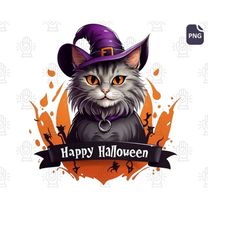 Prepare for a Halloween Filled with Giggles with Halloween Stylish Cat PNG - An Adorable Collection of Cute and Funny Halloween PNGs, Witch