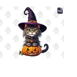 Prepare for a Halloween Filled with Giggles with Halloween Stylish Cat PNG - An Adorable Collection of Cute and Funny Halloween PNGs, Witch