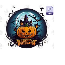 Happy Halloween PNG - Sublimation Designs, Graphics - Digital Download, Printable Art Halloween Illustration, Spooky Halloween Decor