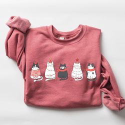 Cute Cat Christmas Sweatshirt, Cat Lover Gift For Christmas, Womens Christmas Sweatshirt, Holiday Sweatshirt, Cat Mom Sh