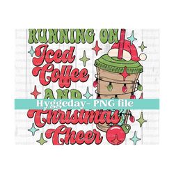 Iced Coffee and Christmas Cheer PNG, Digital Download, Sublimation, sublimate, Merry, Christmas lights, Holiday, santa, retro, cute,