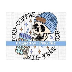 Iced Coffee all year long PNG, Sublimation Download, Printable, Sublimate, Digital Download, skull, skellie, winter, beanie, knit hat, snow,