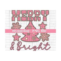 Merry and Bright PNG, Digital Download, Sublimate, Sublimation, Christmas, Trees, Country, Western, Cute, kids, pink, plaid,