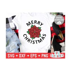 Merry Christmas svg - Christmas svg - Poinsettia svg - Cut File - svg - eps - dxf - png - Silhouette - Cricut file - Digital File