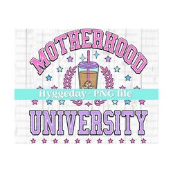 Motherhood University PNG, Digital Download, Sublimation, Sublimate, smart, funny, mama, mom, preppy, iced coffee,