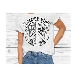 Summer vibes SVG DXF PNG, vacation, beach, peace sign, hippie, sun, sunshine, doodle, hand drawn, files for: Cricut, Silhouette, Sublimation