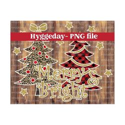 Merry & Bright PNG, Digital Download, Christmas PNG, Sublimation PNG, Christmas Tree, Flannel, Sublimate