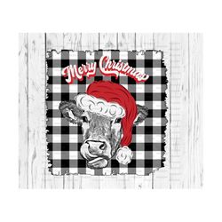 Merry Christmas  Png, Sublimate Download, Cow, heifer, farm, barn, bull, country, ranch, christmas, black white plaid, sublimation, dtg