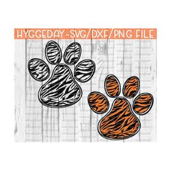 Tiger Stripes Paw Print Svg Dxf Png, Game Day, Team Spirit, Dog, Paw, doodle, Cut file, Cricut, Silhouette, Sublimate,