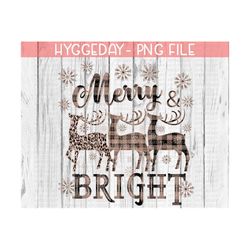Merry and Bright png, Sublimation PNG, Christmas, deer, Reindeer, Snowflake, plaid, leopard, cheetah, design, dtg,