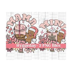 Matching PNG, Digital download, Sublimation Christmas, Mama, Mini, Iced coffee, cocoa, set bundle, retro, vintage, cute, pink,