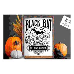 Black bat apothecary svg, Farmhouse Halloween SVG, Rustic