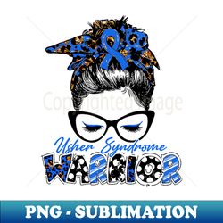 Usher Syndrome Awareness Warrior Women Glasse Messy Bun Leopard Bandana - Happy Mothers Day Valentines Day - Creative Sublimation PNG Download - Perfect for Sublimation Mastery