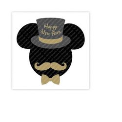 Mickey, Happy New Year, Top Hat, Mustache, Bow Tie, Head, Mouse Ears, Digital, Download, TShirt, Cut File, SVG, Iron on,