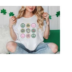 Smiley Clovers St Patrick's Day T shirt, Happy Go Lucky Irish, Retro Smiley Face Shirt, Saint Patty's Day Shirt, Four Le
