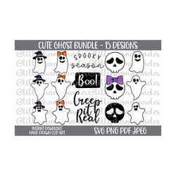 Cute Ghost Svg Bundle, Cute Ghost Png, Cute Skull Svg, Spooky Season Svg, Boo Svg, Creep It Real Svg, Ghost Clipart, Halloween Ghost Svg