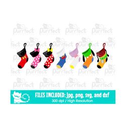 Mouse Friends Christmas Stockings Design SVG Bundle Pack, Digital Cut Files in svg, dxf, png and jpg, Printable Clipart,