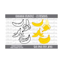 Banana Svg Bundle, Banana Peel Svg, Peeled Banana Svg, Banana Png, Banana Peel Png, Peeled Banana Png, Banana Clipart, Banana Vector