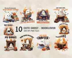 10 Cute Ghost Booklover, Halloween Svg, Cute Halloween, Halloween, Halloween Png 154