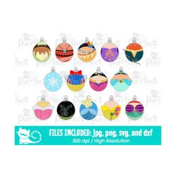 Christmas Princesses Decorations Ornaments SVG, Digital Cut Files in svg, dxf, png and jpg, Printable Clipart