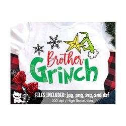 Brother Grinch SVG, Grinch Christmas Face, Grinch Hand Ornament, Funny Family Shirt, Digital Cut Files svg dxf jpeg png,