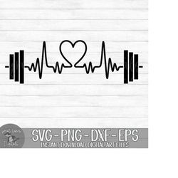Heartbeat Barbell - Instant Digital Download - svg, png, dxf, and eps files included! Weights, Power Lifting, EKG, Heart