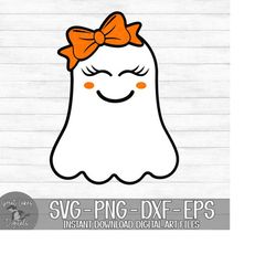 Ghost with Bow - Halloween, Girl - Instant Digital Download - svg, png, dxf, and eps files included!