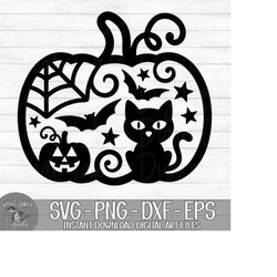 Halloween Pumpkin - Instant Digital Download - svg, png, dxf, and eps files included! Spider Web, Bats, Black Cat