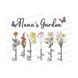 personalized nana's garden png, birth month flowers clipart, mother's day png, personalized gift for grandma png, custom name gift
