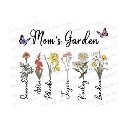 personalized mom's garden png, birth month flowers clipart, mother's day png, personalized gift for grandma png, custom name gift