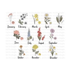 Birth Month Flowers Clipart, Antique Floral PNG bundle, DIY Birth Month Flower, Flower Graphic, Botanical Clipart, Mother's Day Png