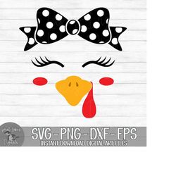 Turkey with Bow - Instant Digital Download - svg, png, dxf, and eps files included! Thanksgiving, Girl, Turkey Face
