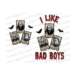 I Like Bad Boys PNG, Halloween Characters Tarot Card PNG, Retro Halloween Png, Horror Characters PNG, Trendy Shirt Design, Halloween Png