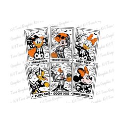 Bundle Halloween Characters Tarot Card PNG, Mouse And Friends Halloween Skeleton Bundle, Skeleton Halloween Png, Trendy Shirt Design
