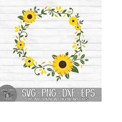 Sunflower Wreath - Floral, Colorful Flowers - Instant Digital Download - svg, png, dxf, and eps files included!