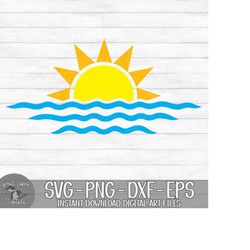 Sun, Sunrise, Sunset, Ocean, Lake, Water - Instant Digital Download - svg, png, dxf, and eps files included!