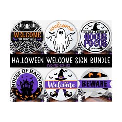 Halloween Welcome Sign Bundle, Halloween Door Hanger SVG, Ghost Svg, Spider Svg, Boo Svg, Happy Halloween Sign Svg, Glowforge Laser Cut File