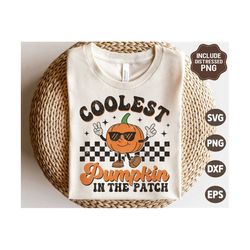 Coolest Pumpkin In The Patch SVG, Fall Svg, Distressed Fall Png, Retro Pumpkin boy Shirt Svg, Svg Files For Cricut
