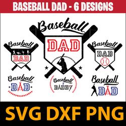 Baseball Dad 6 Designs Svg, Baseball Monogram Svg, Crossed Baseball Bats. Vector Cut file for Cricut Svg Png Dxf