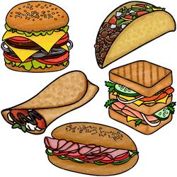 Fast Food SVG | Junk Food PNG, Clip art, Menu, PNG, Hamburger, Corn Dog, Hot Dog, Pizza, Ketchup, Sandwich, Soft Corn, C