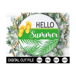 Hello Summer Welcome Sign, Flip Flop Door Hanger SVG, Summer Sign Svg, Summer Door Decor, Glowforge, Png, Dxf, Svg Files for Cricut