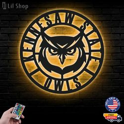 Kennesaw State Owls Metal Sign, NCAA Logo Metal Led Wall Sign, NCAA Wall decor, Kennesaw State Owls LED Metal Wall Art