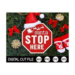 Santa Stop Here Welcome Sign SVG, Christmas Door Hanger SVG, Santa Svg, Round Christmas Sign Home Decor, Glowforge Laser Cut File