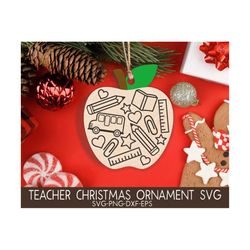 Funny Teacher Christmas Ornaments SVG, Christmas 2023 Svg, Teach, Inspire, School Teacher Laser Ornament Svg, Glowforge Laser Cut File