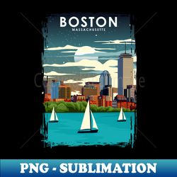 Boston at Night City Skyline Travel Poster - Digital Sublimation Download File - Create with Confidence
