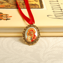 Icon pendant Virgin Mary religious Orthodox Christian Christmas gift
