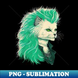 80s Metal Cat With Mullet - PNG Sublimation Digital Download - Bold & Eye-catching