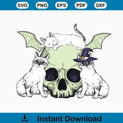 Mystic Cat Halloween Purple Cat And Skull SVG Graphic File